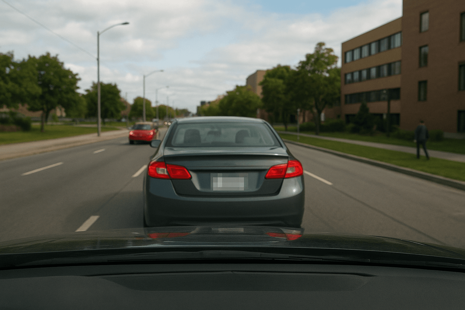 Dashcam driving footage with license plates and faces blurred for safe online sharing
