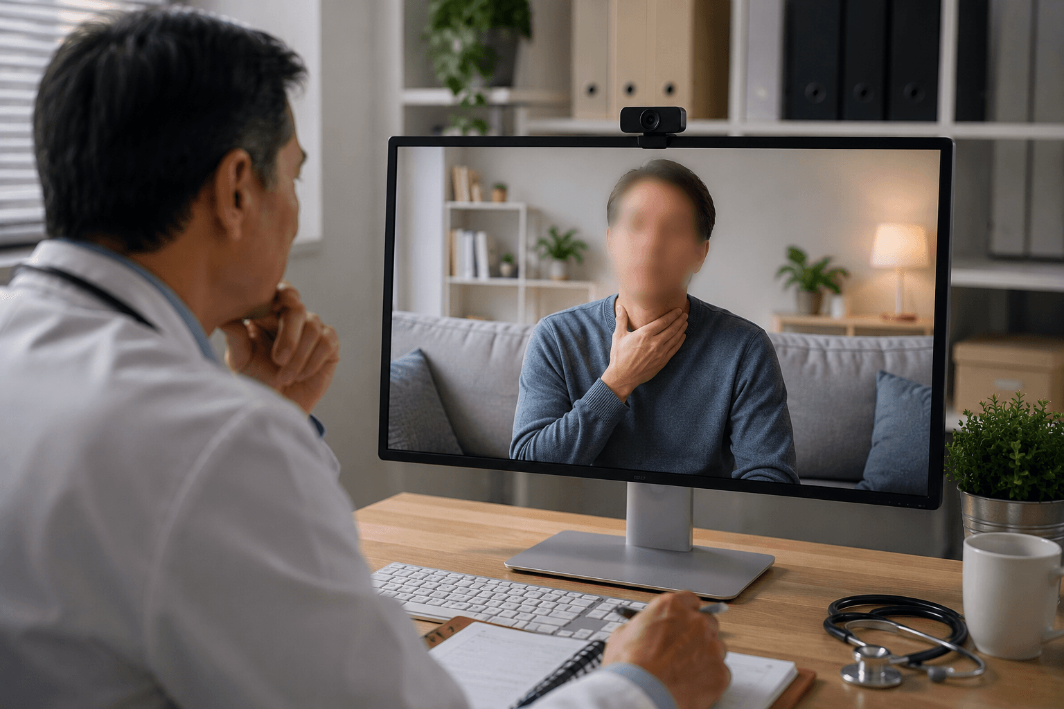 Remote telehealth visit recording processed to protect people in the background