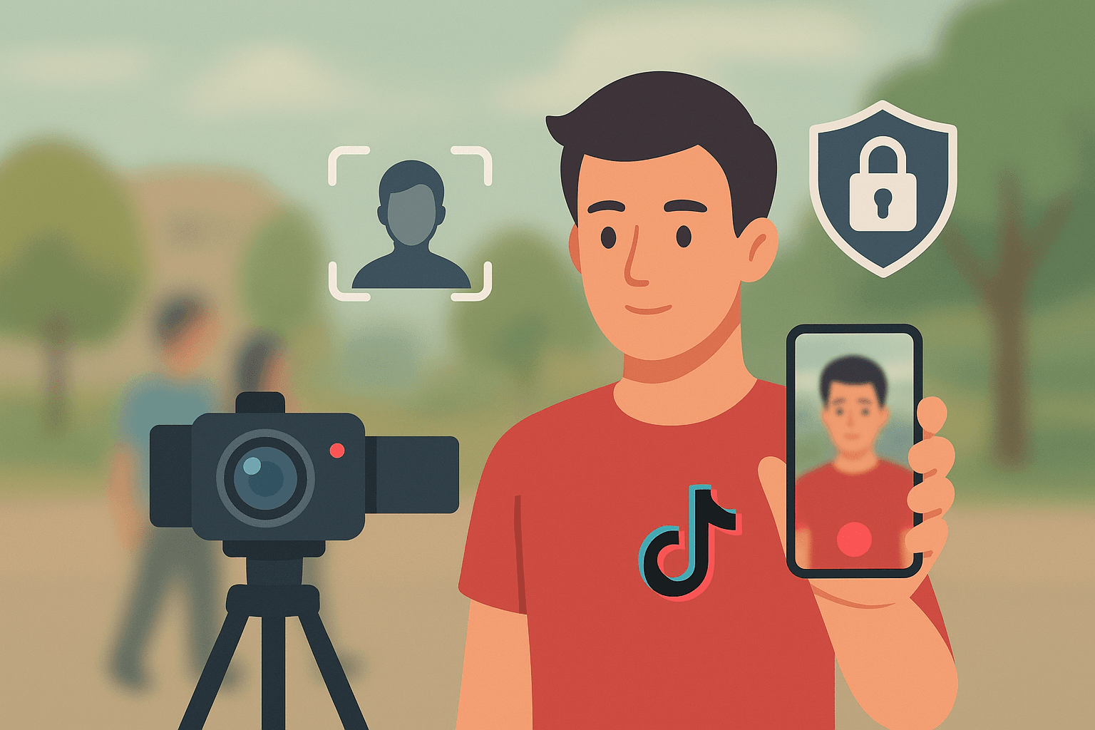 TikTok-Creator-Workflow mit Datenschutzunschärfe im Hintergrund