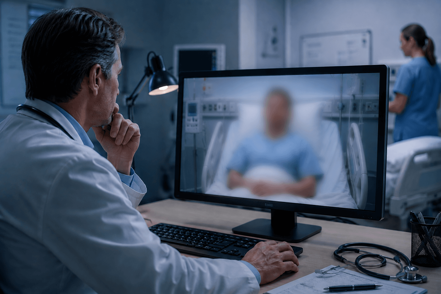 Bystander patient face blurred in a recorded consent conversation