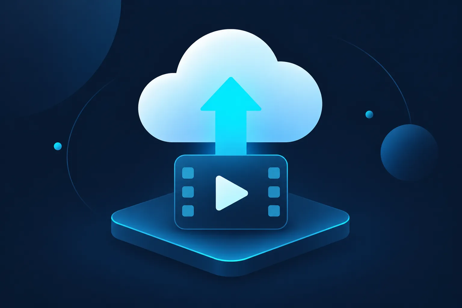 Cloud upload arrow over a video tile showing footage being sent for fall detection review