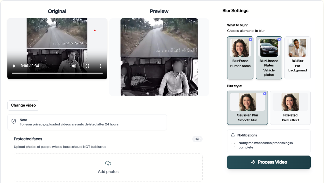 BGBlur Dashcam Video Editor Interface
