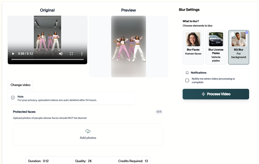 Select Blur Preferences Options