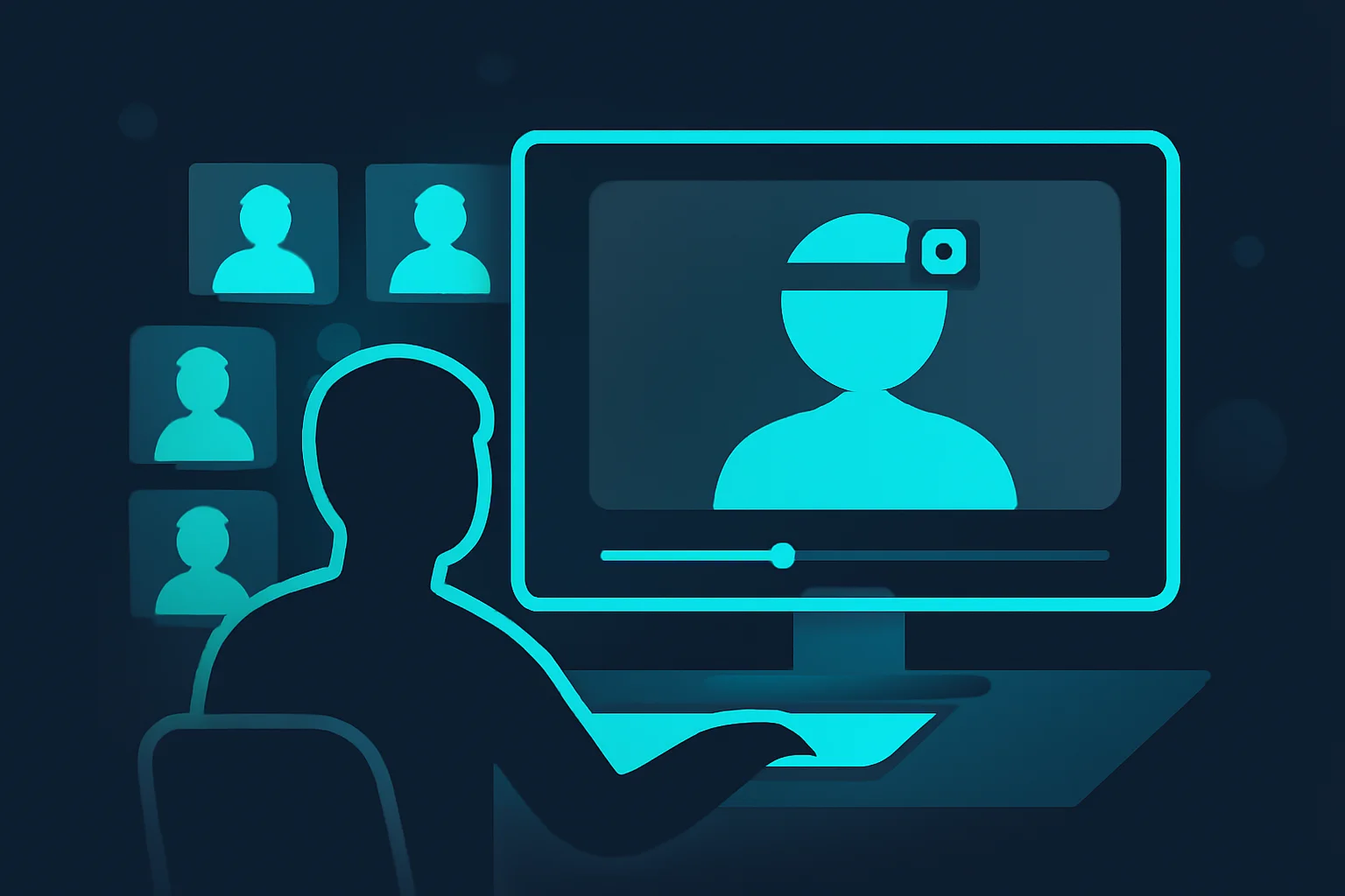 Illustration of human contractors reviewing smart glasses footage for AI training