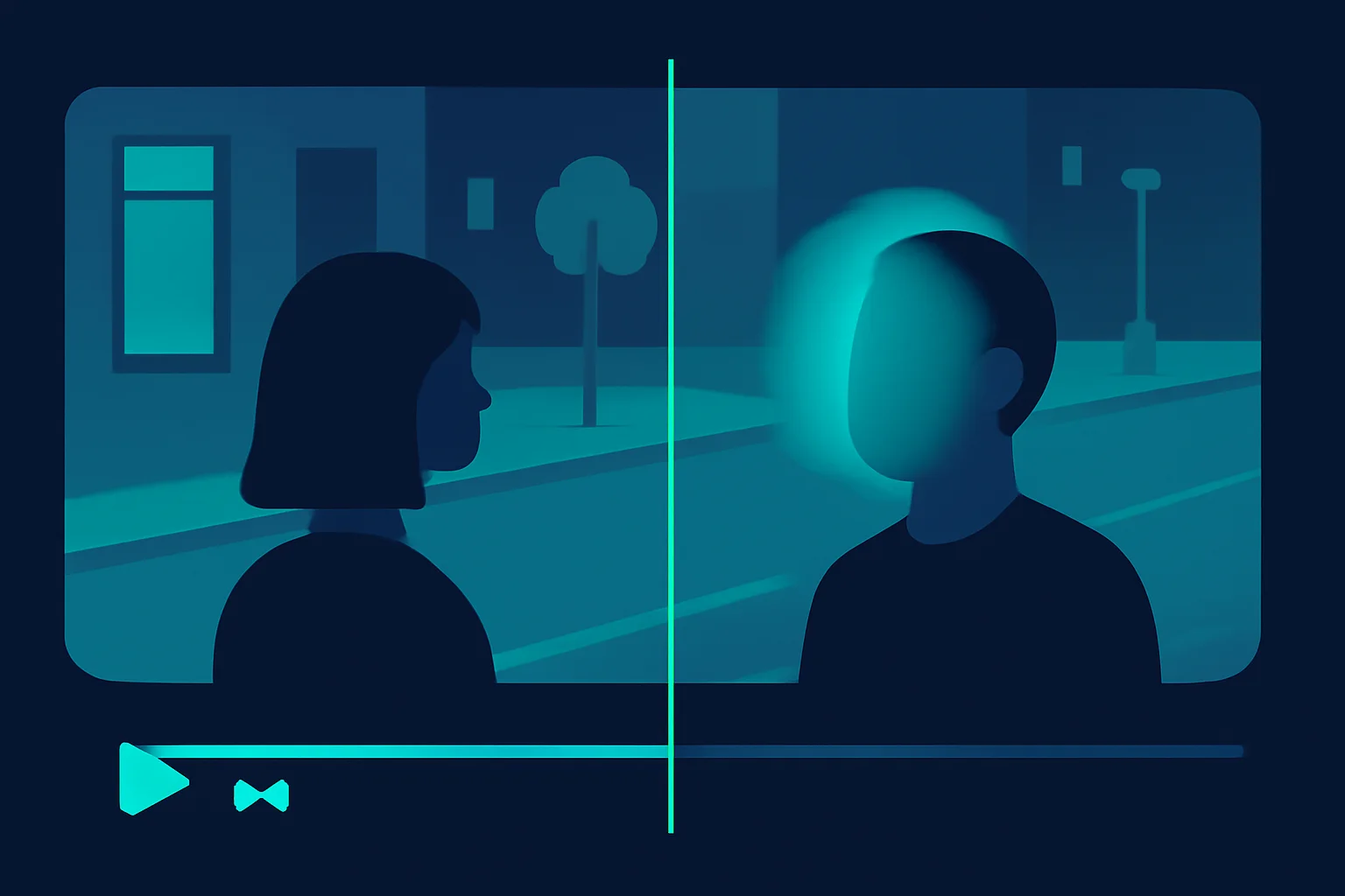 Before and after illustration of selectively blurring a bystander's face in doorbell camera footage