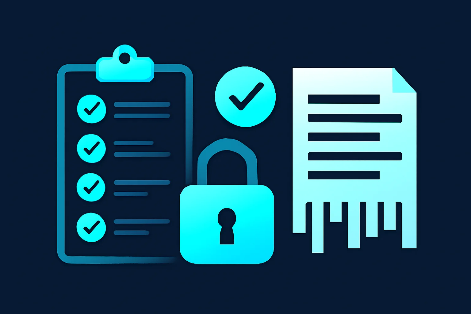 Checklist and padlock icons representing how to verify and permanently secure a redacted document