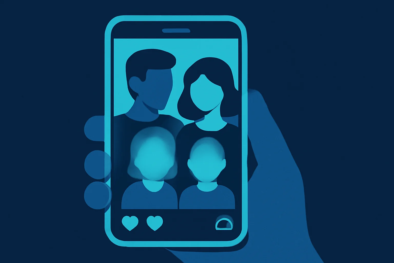 Children's faces blurred in a family photo before posting online
