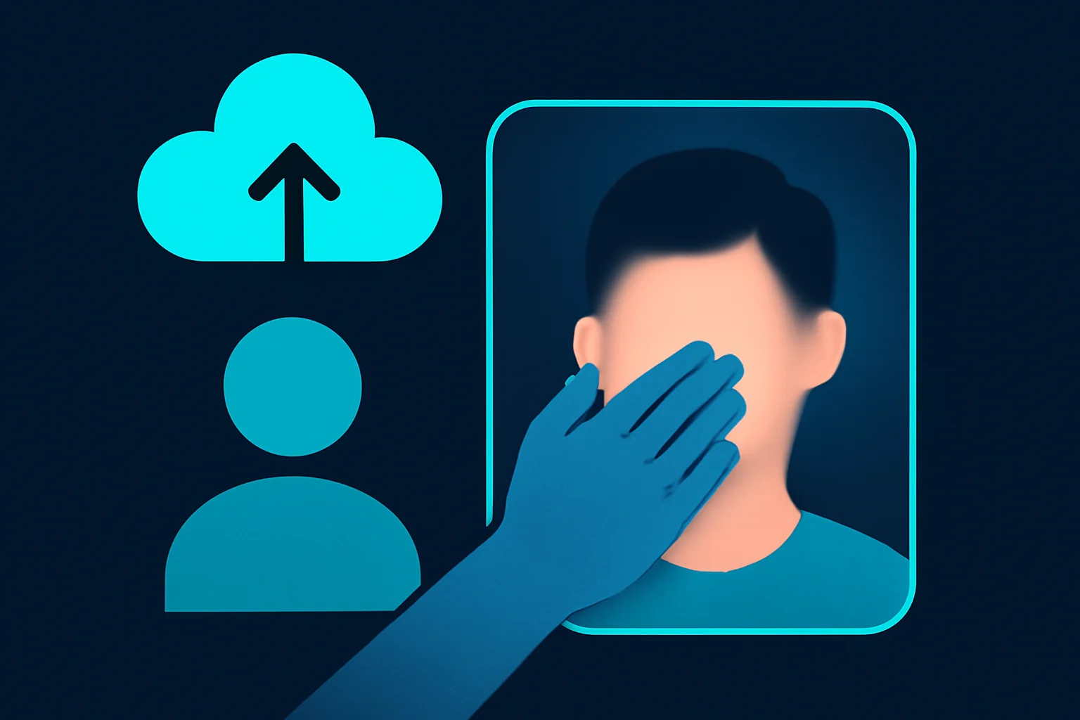 A face being proactively blurred before upload to a social network, illustrating how reducing public photo exposure limits raw material for AI deepfake tools