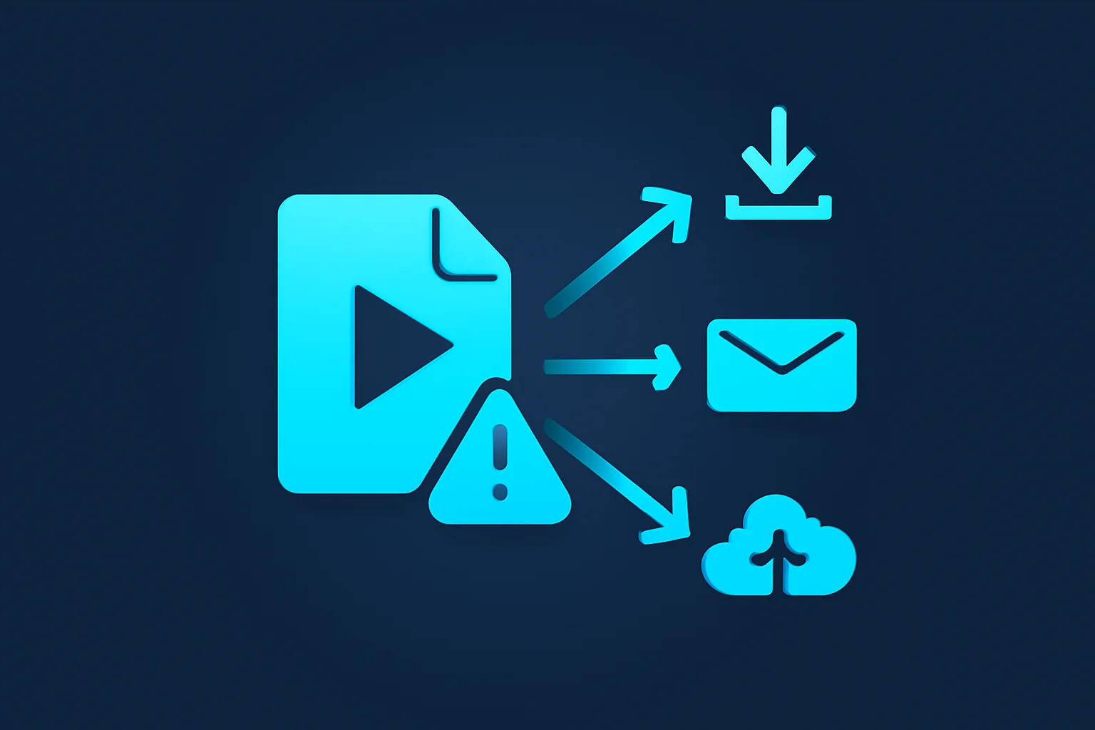 A recorded meeting video file being downloaded, emailed, and shared outside the original live call
