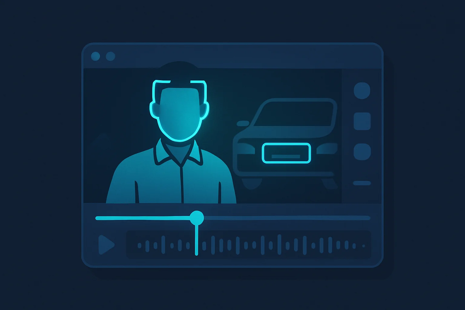 A body camera video being processed with AI redaction covering faces and a visible license plate