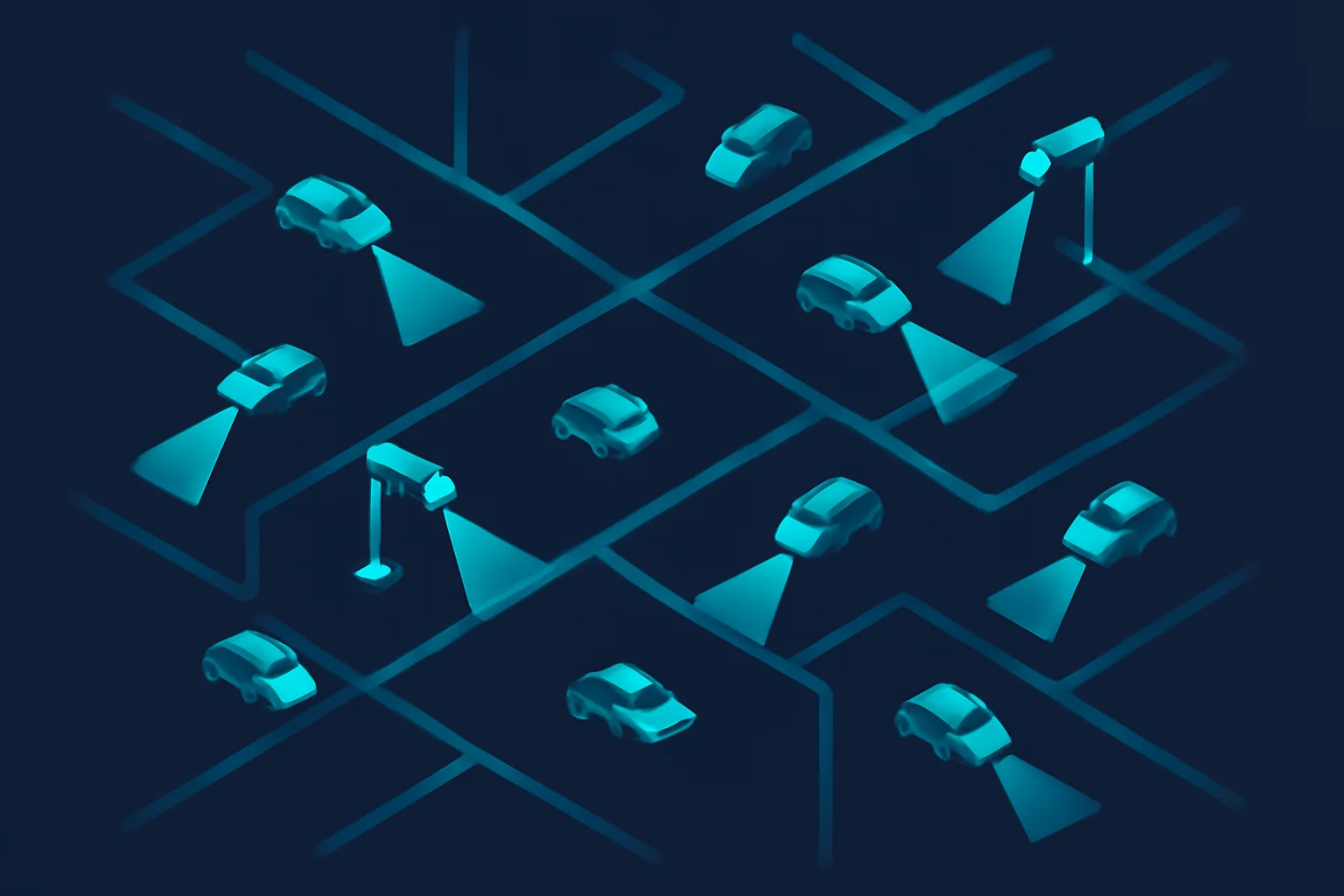Map showing a mobile fleet of camera-equipped vehicles compared with fixed pole-mounted license plate readers
