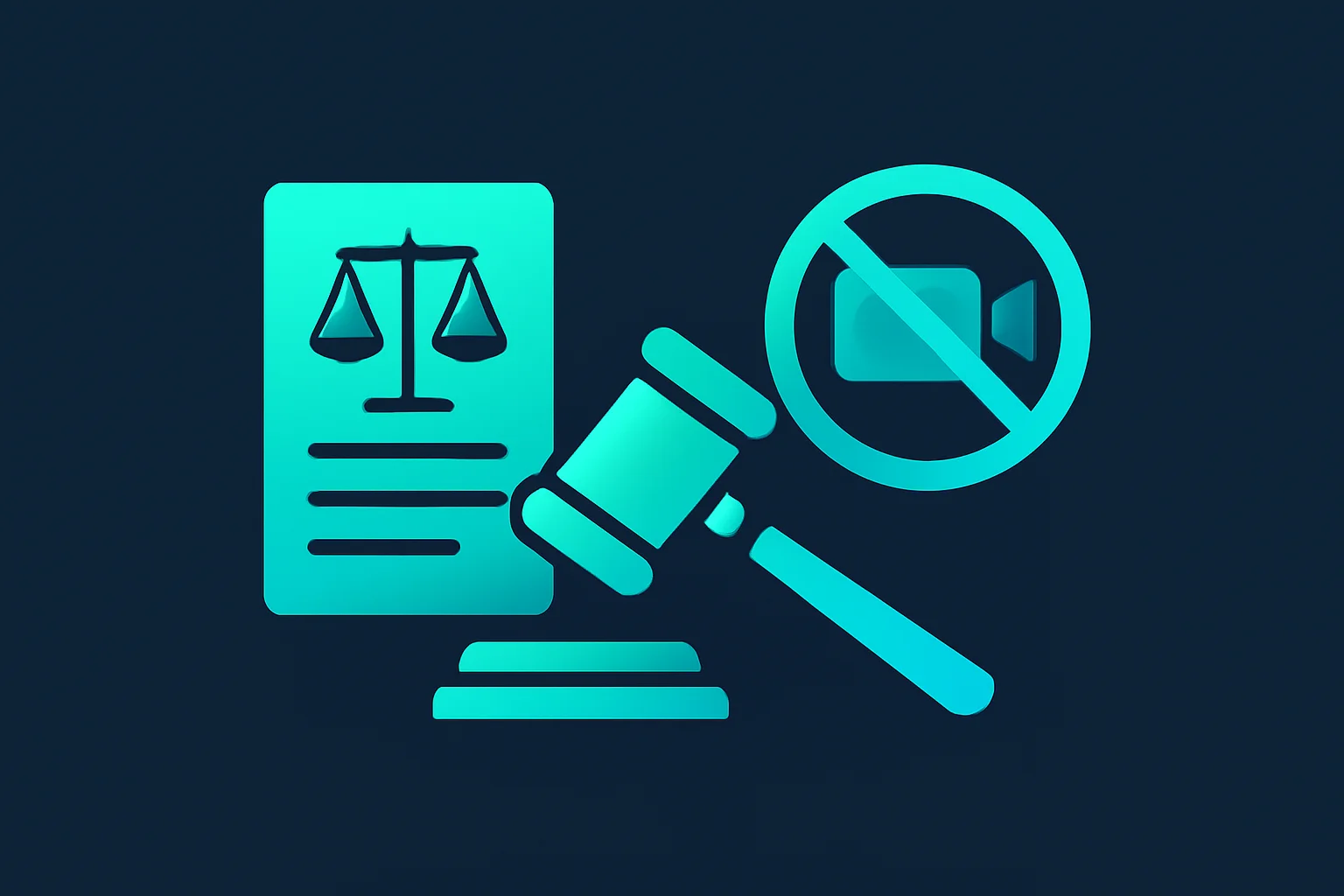Rights card, gavel, and no-recording sign icons representing legal tools people use against covert recording