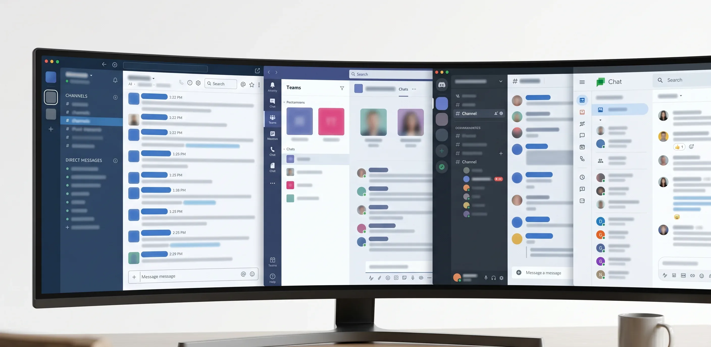 Blur Slack, Microsoft Teams and Discord chat screenshot